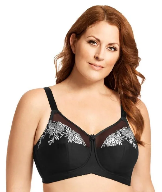 Elila Embroidered Wire-Free Bra - Black Silver European