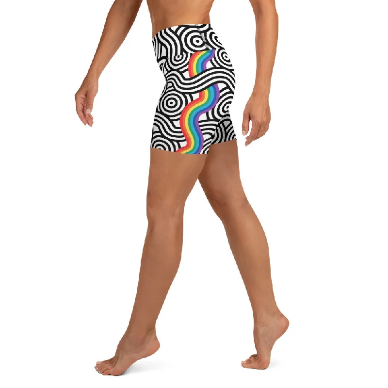 Rainbow Lines Yoga Shorts Refined Women's Hand - crafted