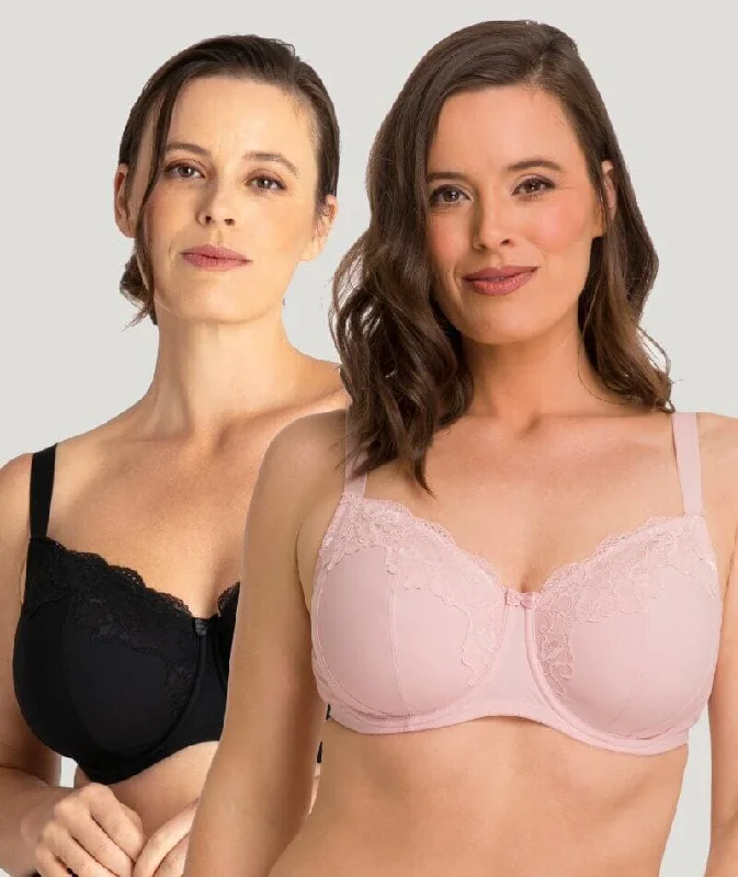 Ava & Audrey Jacqueline Full Cup Underwired Bra 2 Pack - Black/Blush Gym