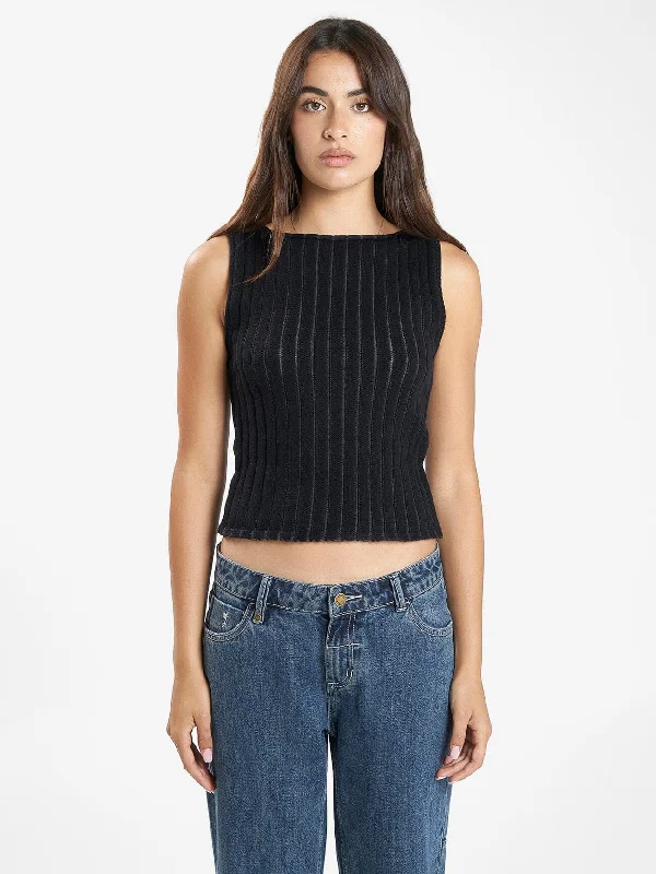 Chain Knit Tank - Black Youthful Women's Pop