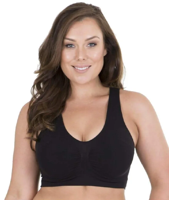 Sonsee High Back Comfort Wire-Free Bra - Black Cool Women's Distressed