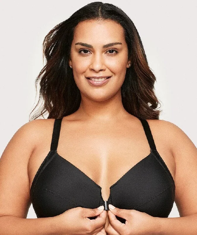 Glamorise Front-Closure Smoothing WonderWire Bra - Black Feminine Women's Style 