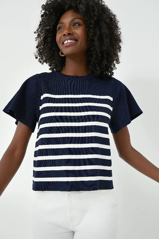 Navy and White Striped Knit Kirby Top Practical Women's Multi - 
