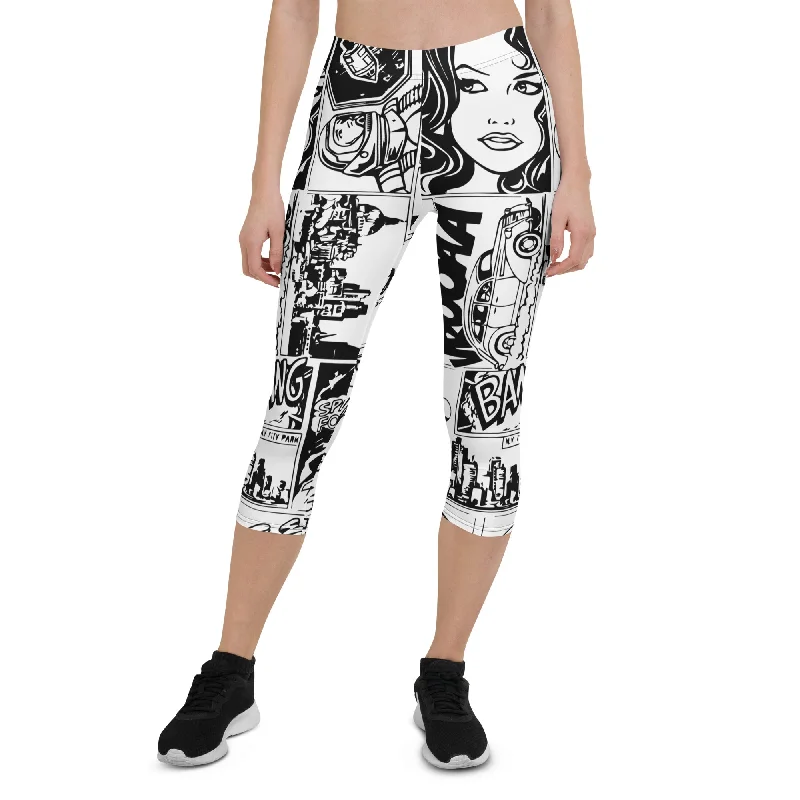 Black & White Comic Book Capris Luxurious Women's High -  end