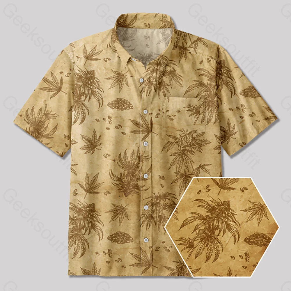 Vintage Weed Sketch Illustration Button Up Pocket Shirt Modern Women's 