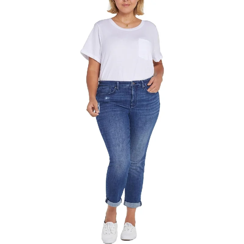 Plus Margot Girlfriend Womens Cuffed Distressed High-Waist Jeans Refined Women's Velvet