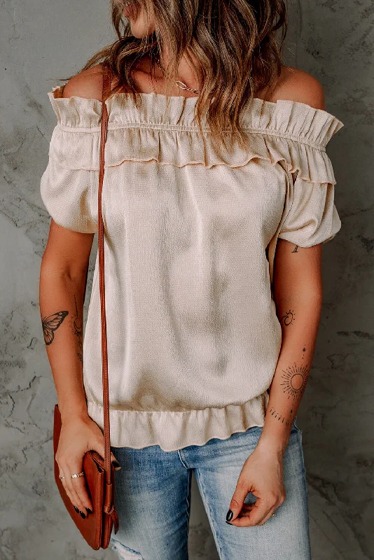 Ruffled Off-Shoulder Short Sleeve Top Cool Women's Skate