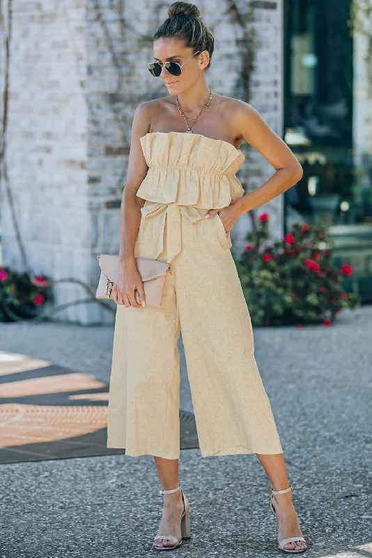 Ruffled Strapless Wide Leg Jumpsuit purpose