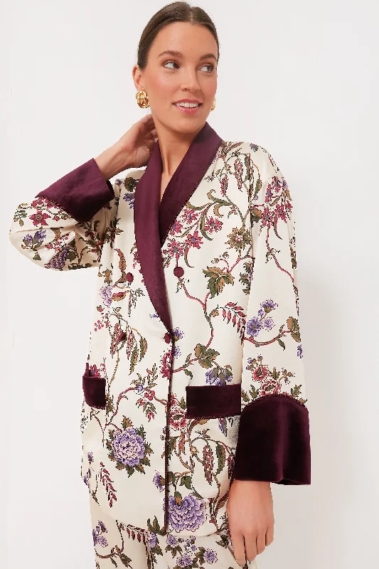 Chantilly Vine Velvet Trim Smoking Jacket Refined Women's 