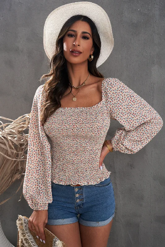 Floral Smocked Balloon Sleeve Top Traditional Women's 