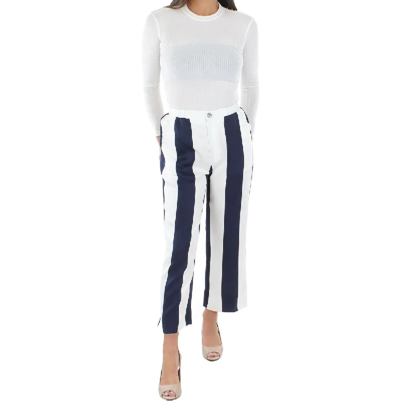 Womens Striped Cropped Wide Leg Pants Geometric