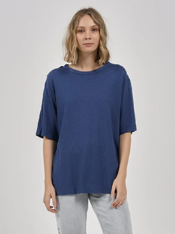 Hemp Lightweight Box Fit Tee - Botanical Blue Monochromatic Office Style