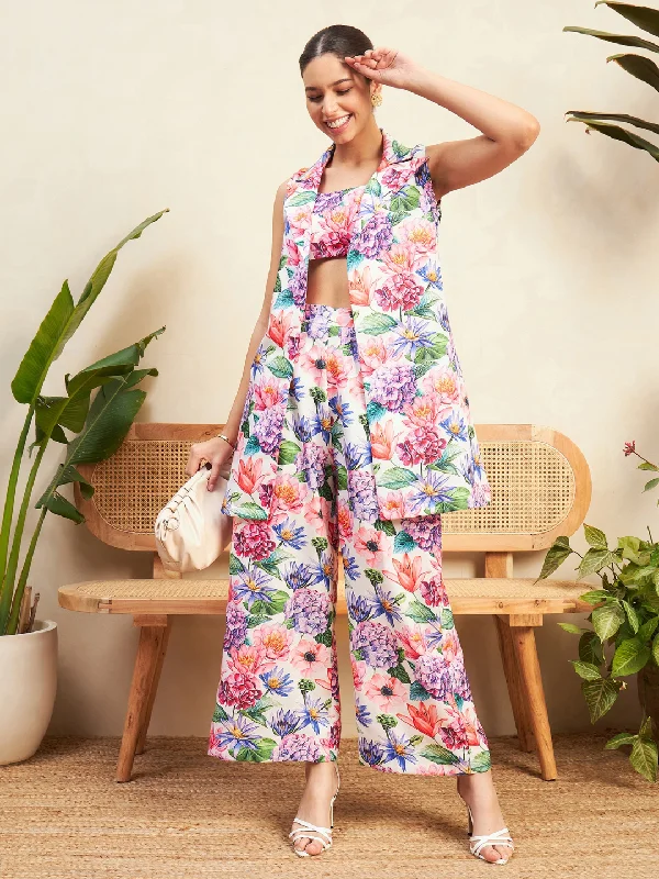 Three Piece Linen Co-ord Set Practical Women's Multi - 