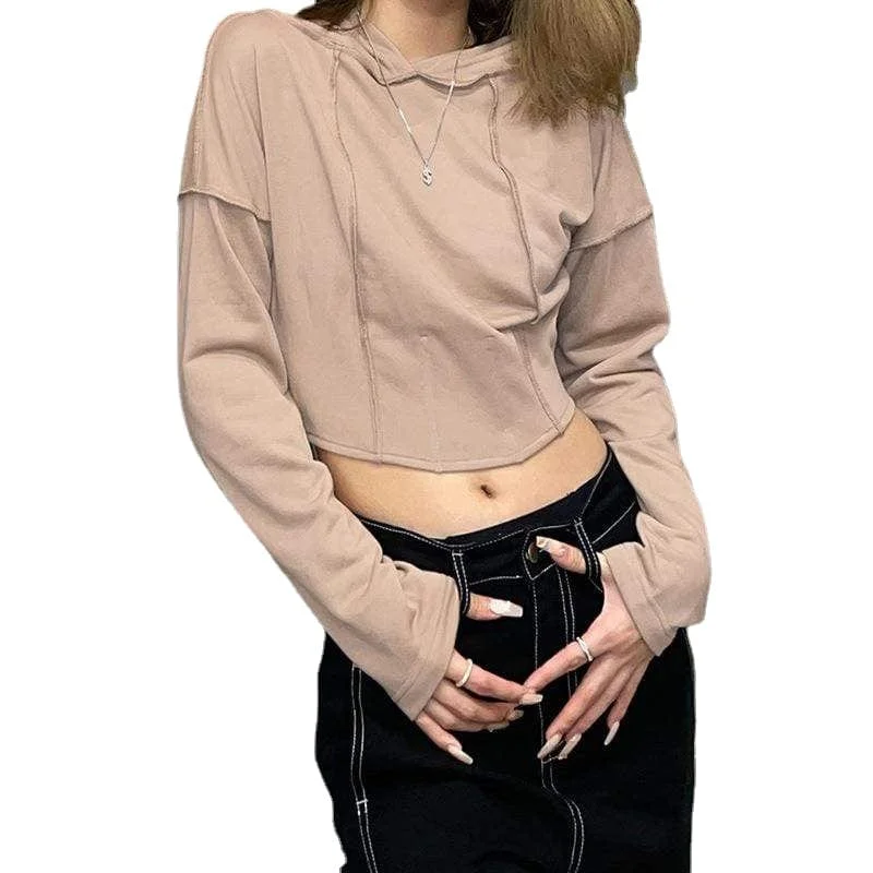 Women's Grunge Solid Color Zipper Short Hoodies Tough Women's Military - inspired