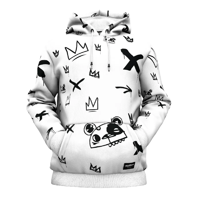 Kings Pattern White Hoodie Cozy Women's Winter