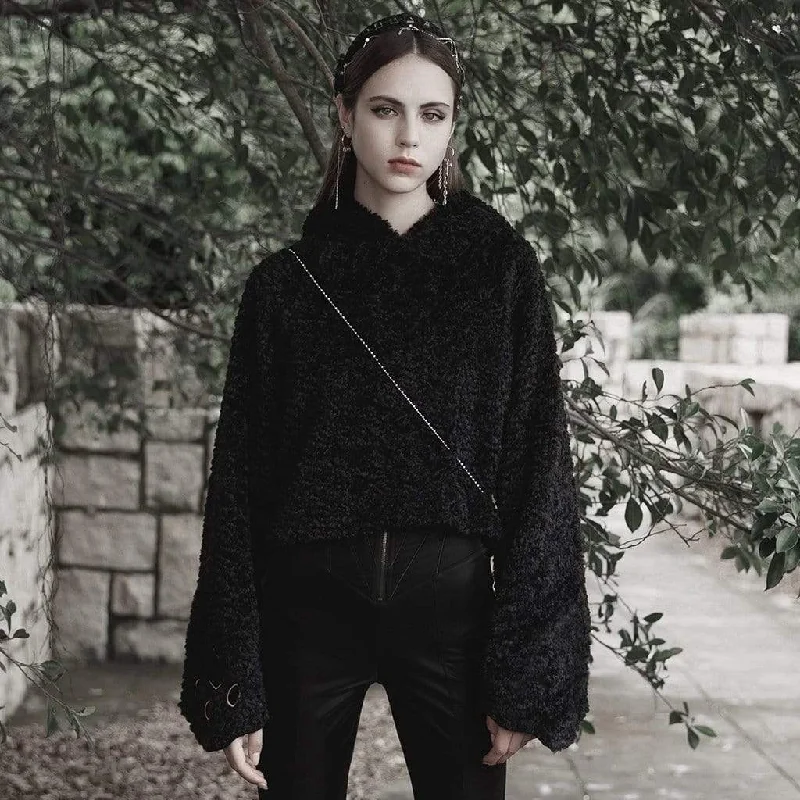 Women's Grunge Flare Sleeved Sherpa Hoodies Earthy Women's 