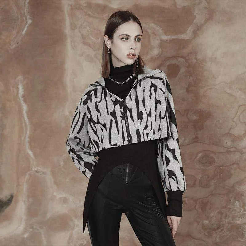 Women's Grunge Zebra Zipper Short Hoodies Sustainable Organic