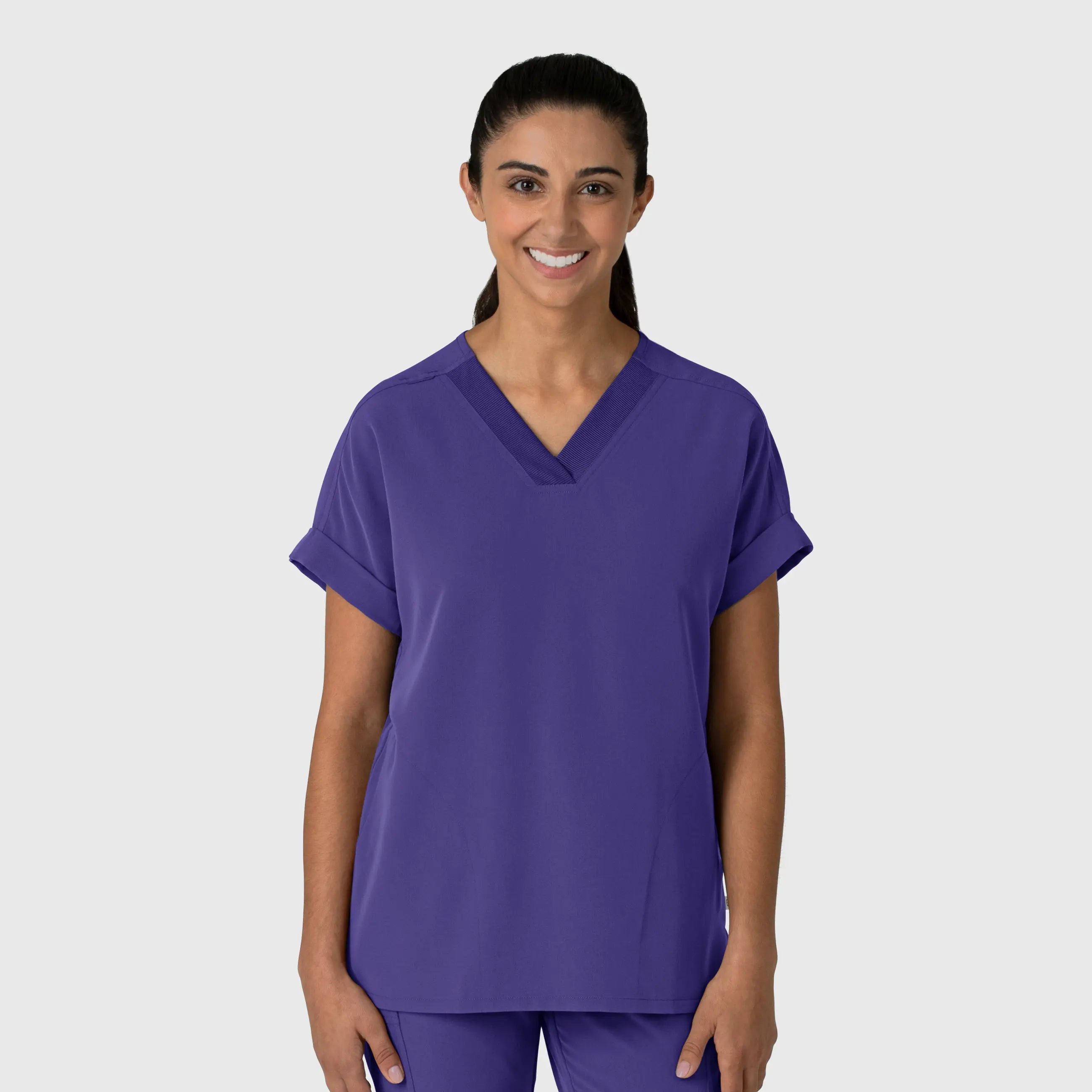 Wink Women's Drop Shoulder Boxy Scrub Top - Grape Dapper Women's 1920S