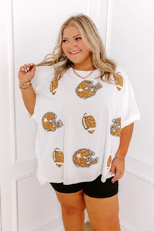 Game Day Charm Sequin Oversized Tee in White Curves Sustainable Organic