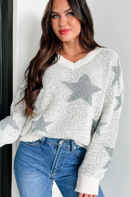 Stars Shining Bright Oversized Sweater (Ivory/Grey) Monochromatic Office Style