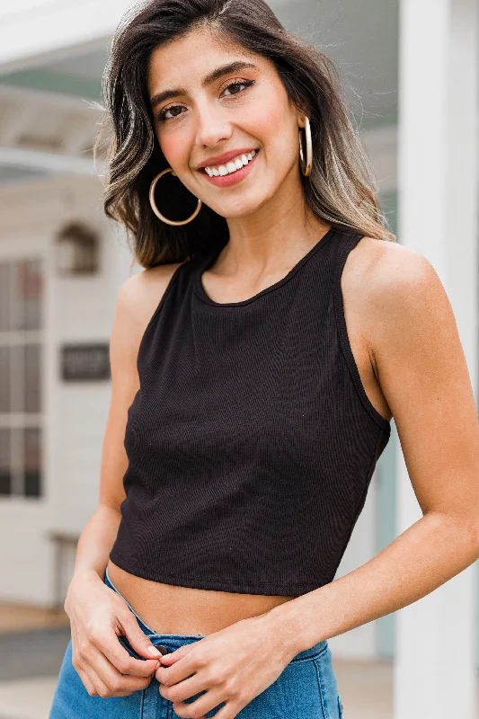 Simply Be You Black Ribbed Cropped Racerback Tank Classic Women's Pin - striped