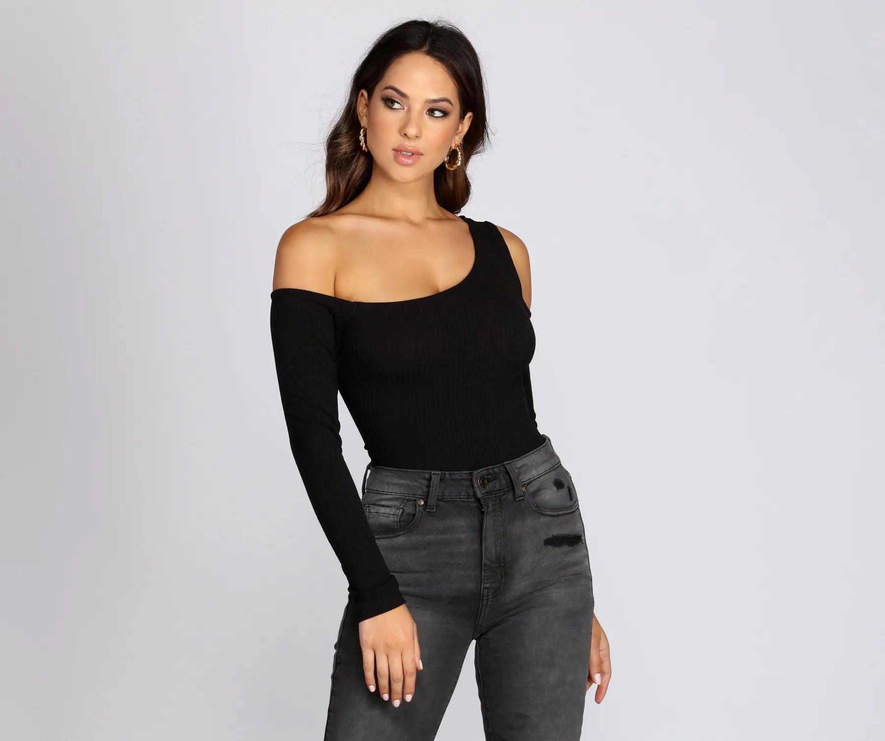 One Shoulder Knit Bodysuit Gym