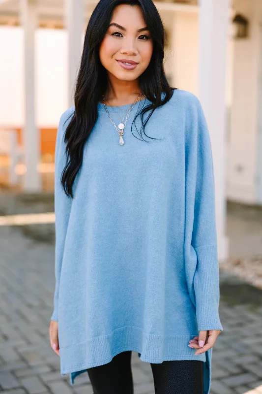 Always Fun Light Blue Brushed Knit Tunic Street