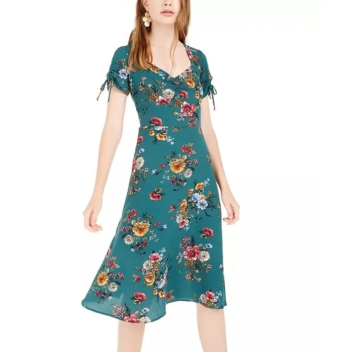 Be Bop Junior's Floral Print Short Sleeve Dress Green Size 5 Sporty Women's Athleisure 