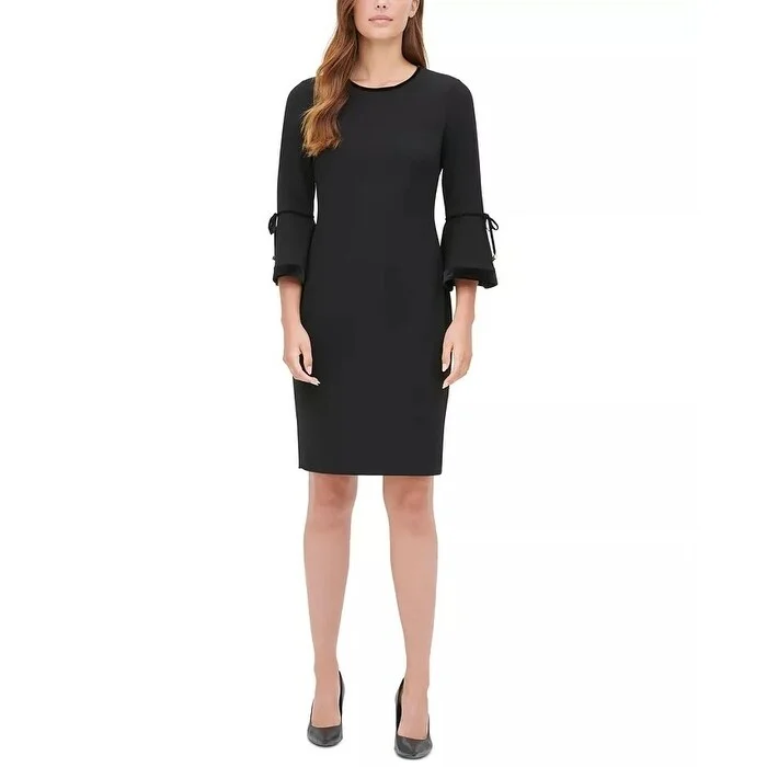 Calvin Klein Women's Velvet-Cuff Shift Dress Black Size 10 Classic Women's Tweed