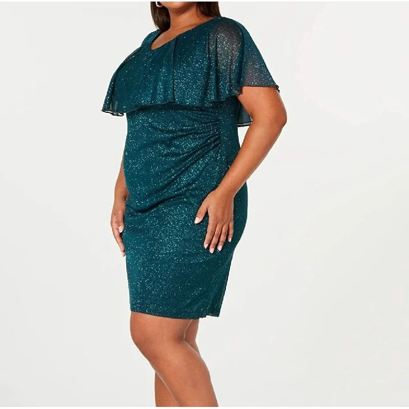 Connected Women's Metallic Popover Dress Hunter Green Size 18W European