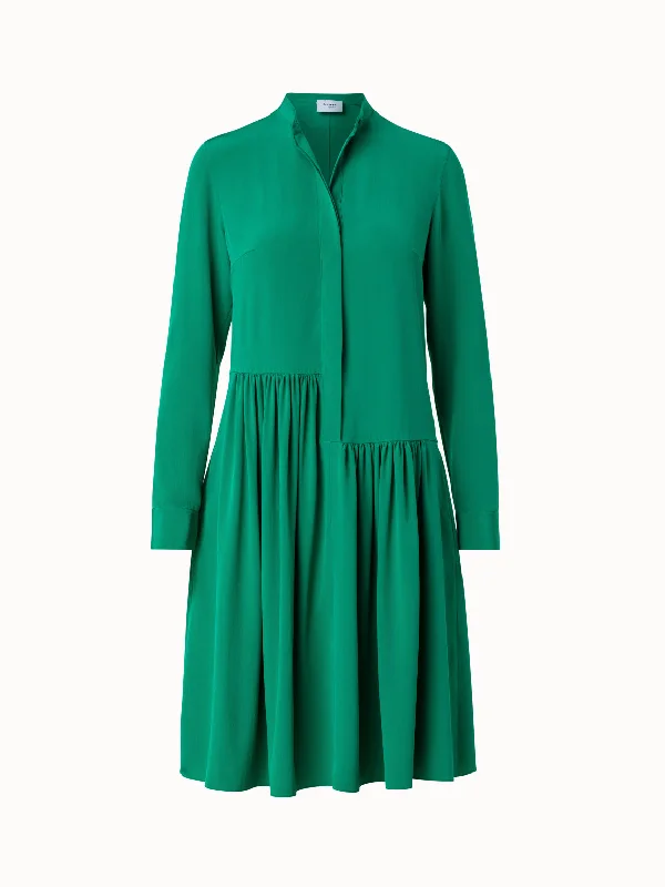 Silk Crêpe de Chine Shirt Dress Trendy Women's 