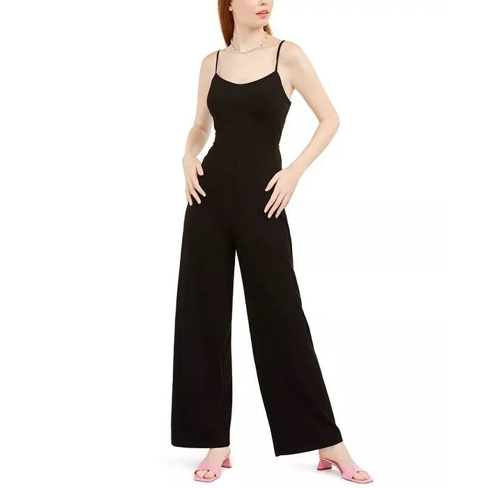 Teeze Me Juniors' Lace-Back Jumpsuit Black Size 9 Tough Women's Military - inspired